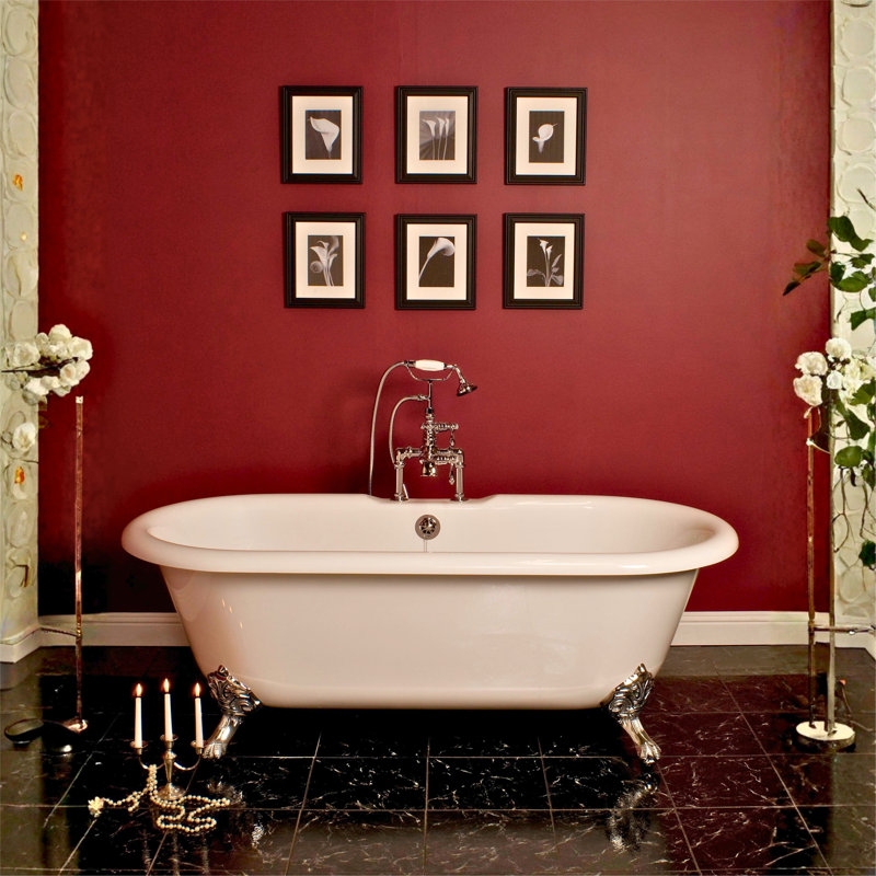 The Arcadia 66-Inch Double Ended Clawfoot Acrylic Soaking Tub without Faucet Holes Strom Living, Chrome