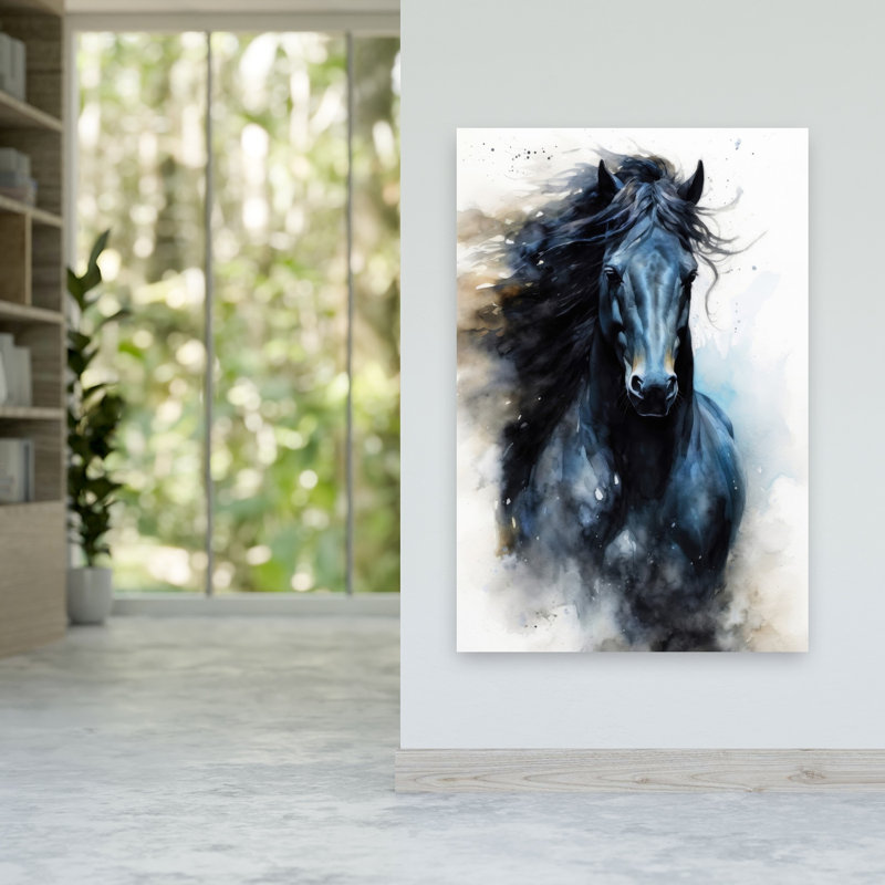 Impression d'art mural cheval foncé galop contemporain, H 60 po x l 40 po