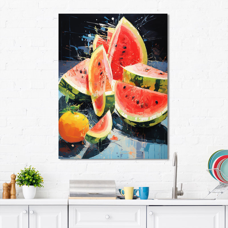 «Red Vibrant Watermelon Palette II», art mural Melon, H 40 po x l 30 po x P 1,5 po