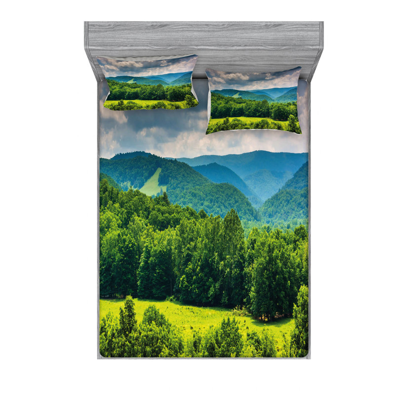 Ensemble de draps View of Mountains, Ensemble de draps pour lit double avec un drap-hou