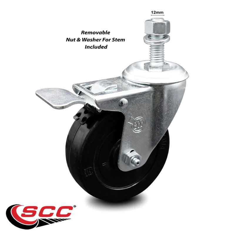 Roue pivotante en caoutchouc souple de 4 po avec roulettes de 12 mm avec frein à verrouillage total SCC