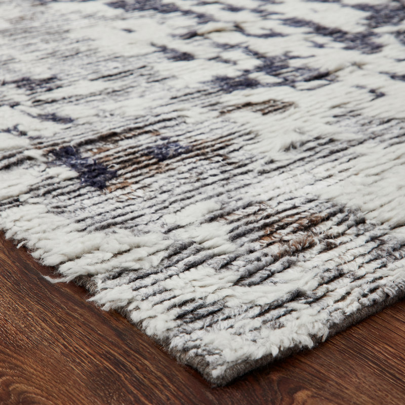 Wool Area Rug in Gray/Blue, Rectangle 9'6" x 13'6"