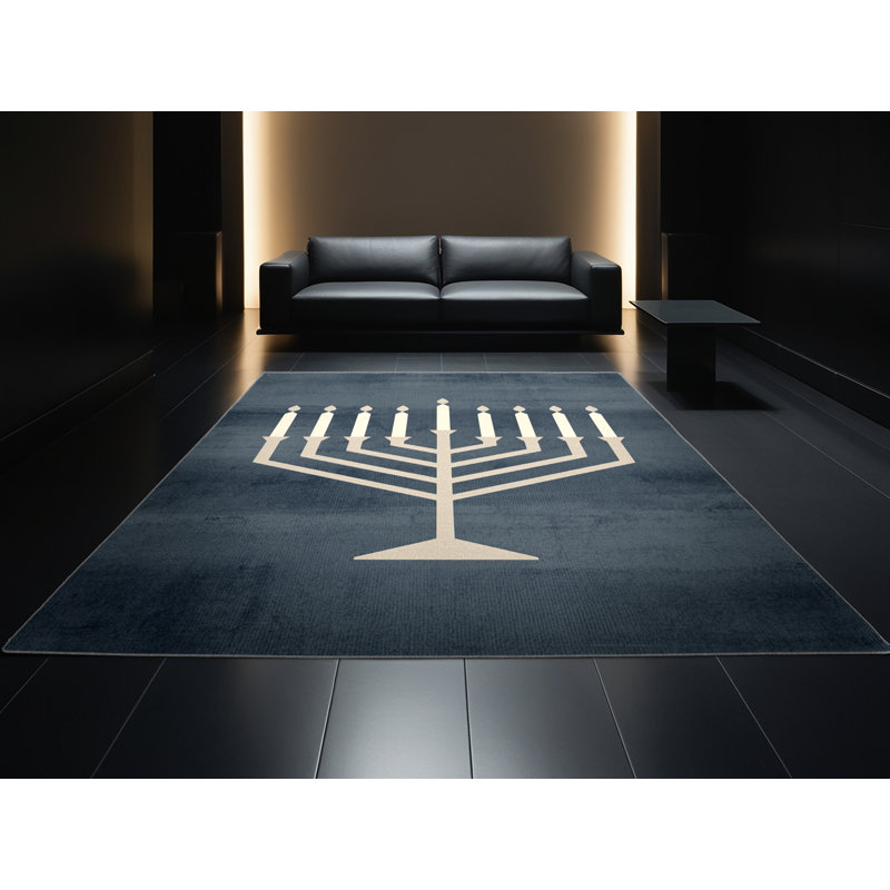Soft Plush Feuerstein Hanukkah Modern & Contemporary Abstract Area Rug in Gray – Gray Binding, 6x9