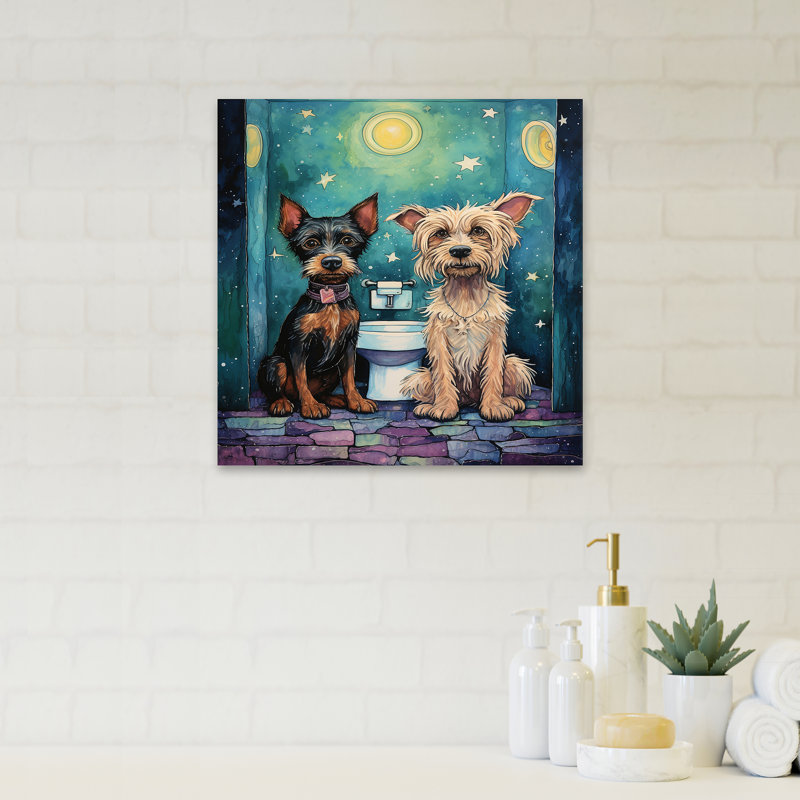 «Bathroom Puppy Buddies» - Art mural de toilette, H 32 po x l 24 po x P 1 po
