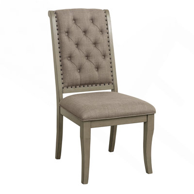 Traditional Classic Style Side Chairs Set Of 2 Fabric Upholstery Button-Tufted Nailhead Trim Gray Cashmere Finish Dining Furniture