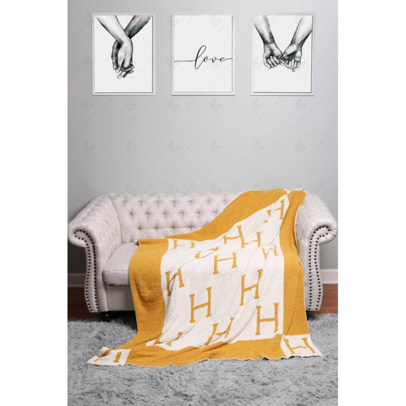 Initial "H" Luxury Soft Throw Blanket - YELLOW