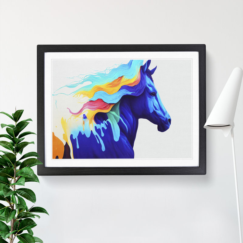 Colourful Horse Vol.2 Abstract - Single Picture Frame Print, Black Framed, 34cm H x 46cm W x 2cm D