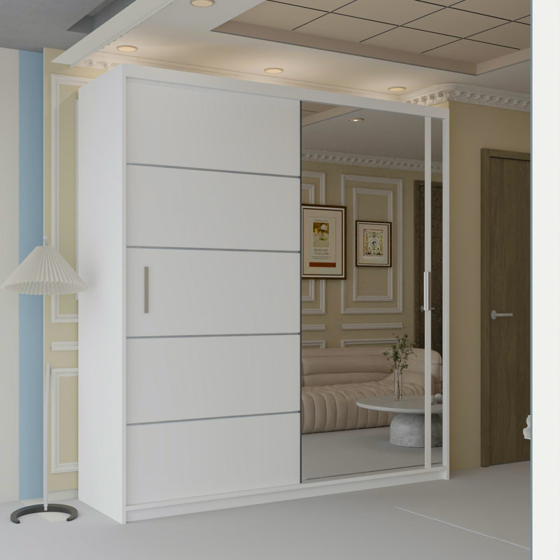 2 Door Sliding Wardrobe, 217cm H x 150cm W x 180cm D, White