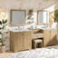 Élégant meuble-lavabo à double cuve de 84 pouces, en bois massif et en pierre reconstituée, de style moderne