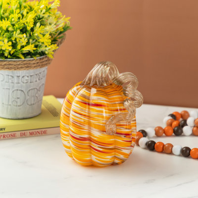 6"H Fall Multi Stripes Glass Pumpkin