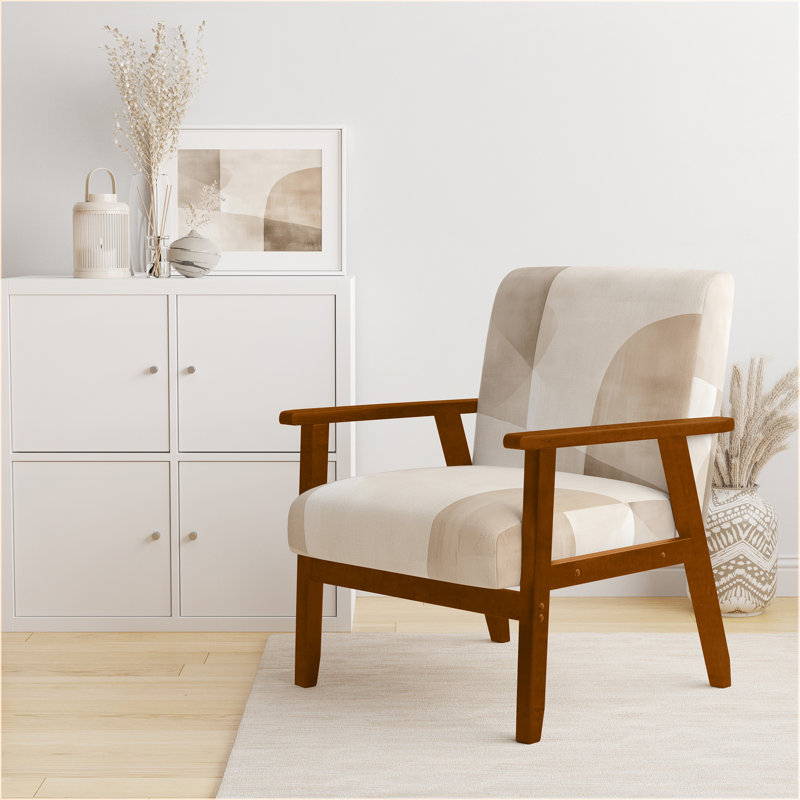 Abstract Minimalism Upholstered Chair - Beige Minimal - Neutral Shapes in Balance Side Chair, Brown Square Arms