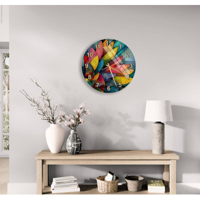 Colorful Mosaic Tempered Glass Wall Clock, Large Roman Numeral Round Timepiece - Modern Rainbow Stained Glass Floral Art, Unique Home Decor