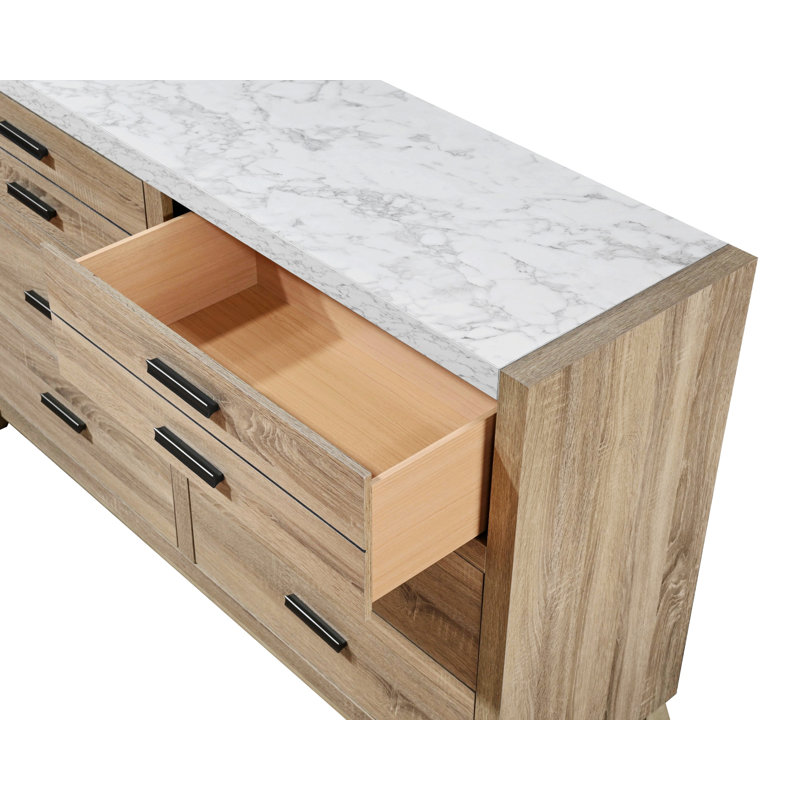 Commode transitionnelle, armoire latérale à six tiroirs pour la maison