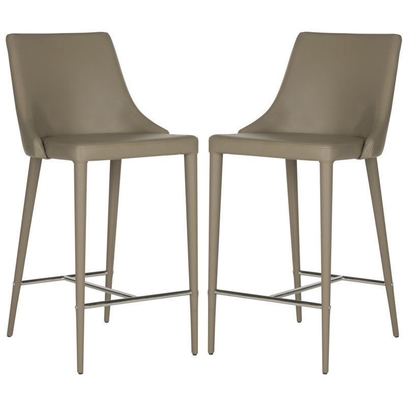 Taupe Leather Counter Stool with Chrome Legs (Set of 2)