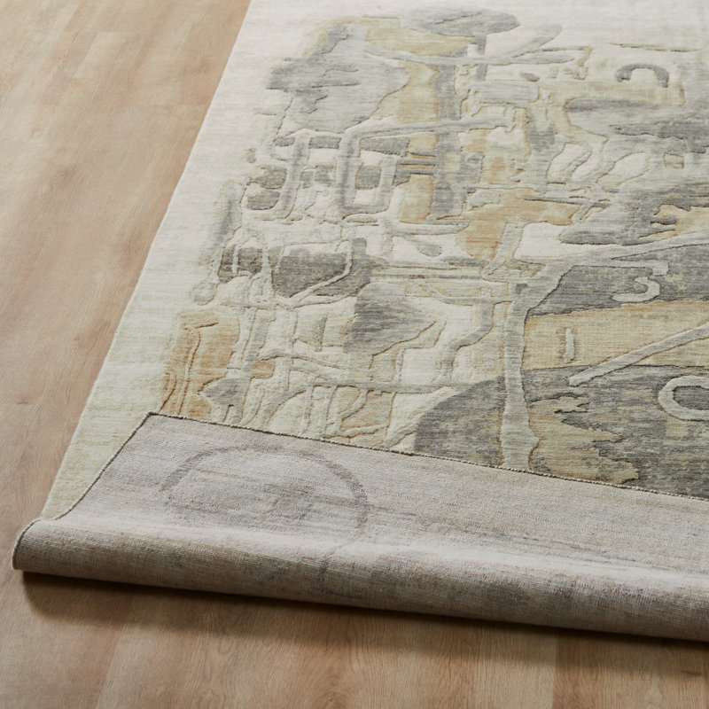 Studio Glyphs by Katie Merz Sandstone Gray Wool Handcrafted Area Rug, Rectangle 7'6" x 9'6"