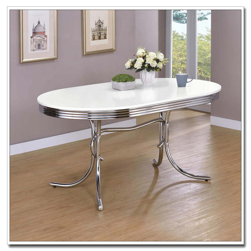White and Chrome Oval Dining Table