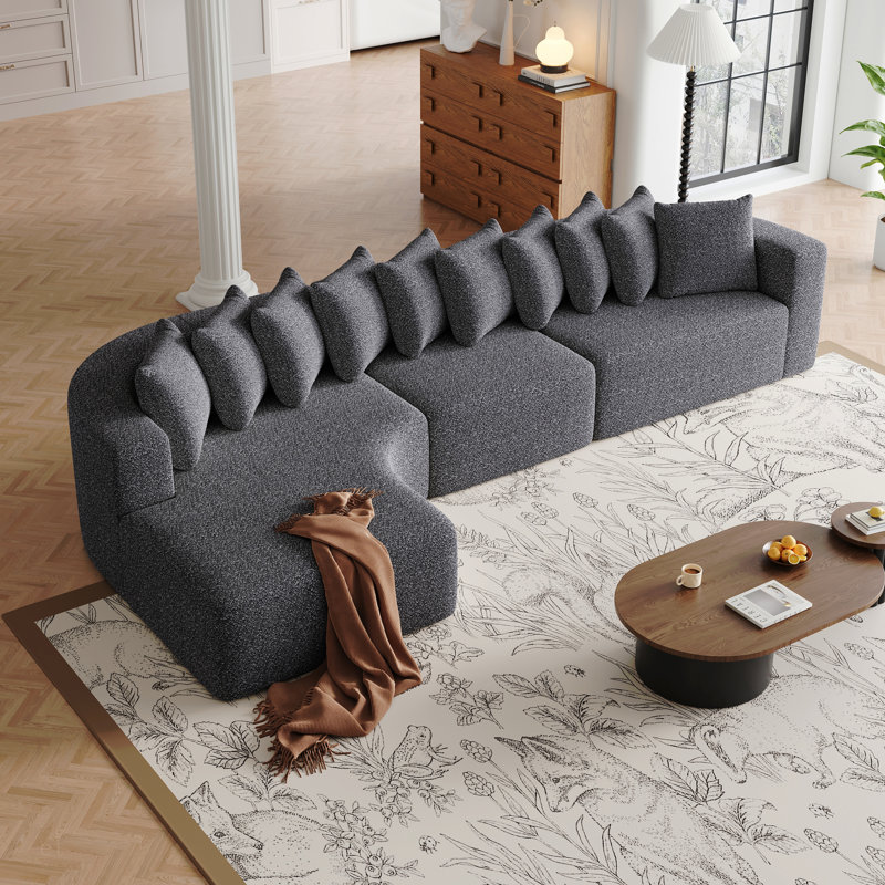 Ensemble de canapé modulaire en chenille Boneless de 131,1 pouces, canapé incurvé moderne en forme de nuage, comprend 10 coussins, canapé d'angle en tissu de salon, canapé modulaire en L