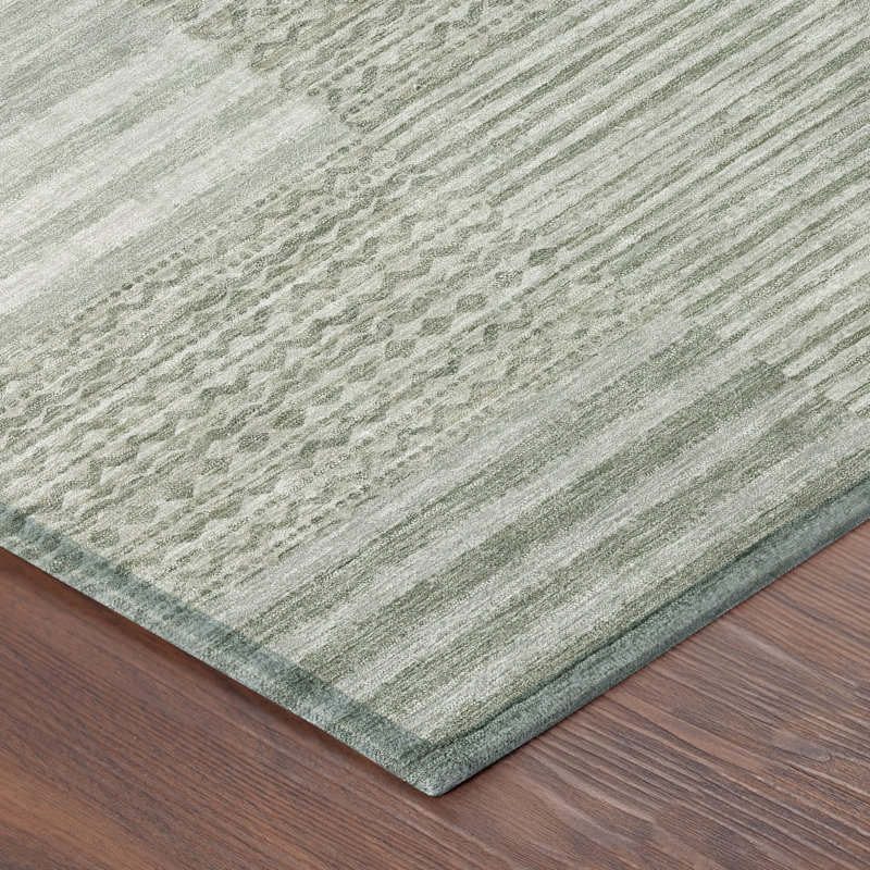 Machine Washable Indoor/Outdoor Chantille ACN2749 Striped Rug, 1'8" x 2'6", Sage