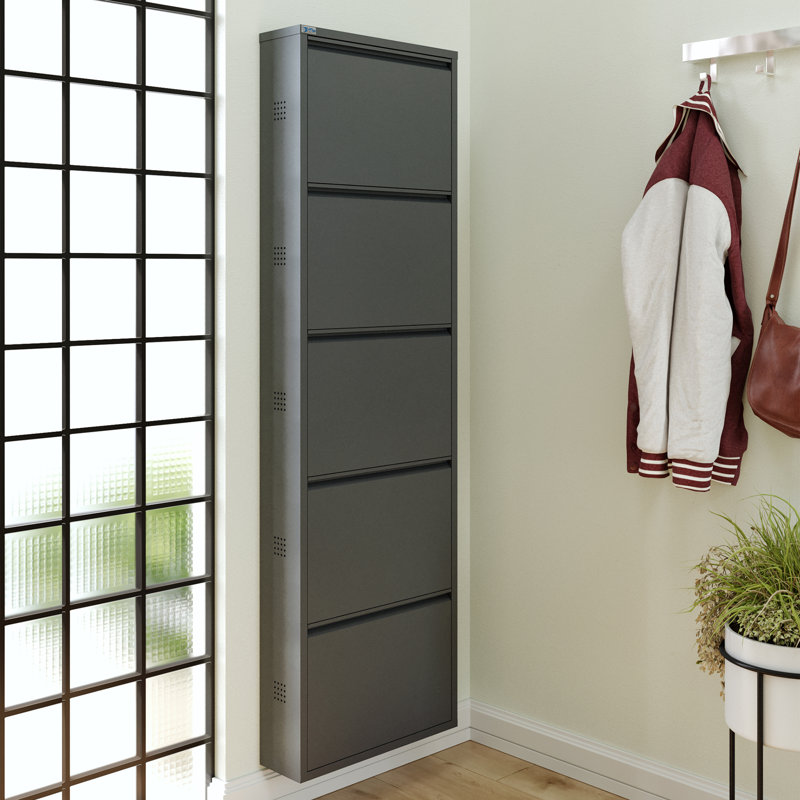 Antibacterial Metal Shoe Cabinet Side Holes, Anthracite, 66.5" H x 19.6" W X 5.9" D