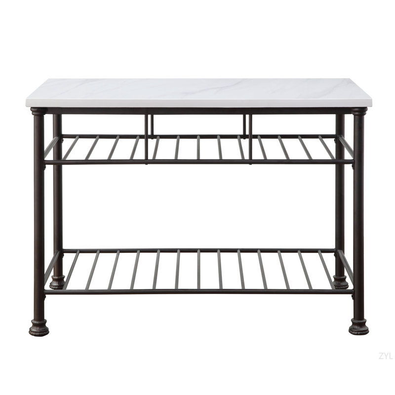 White Cultured Marble Top & Gray Finish Kitchen Island