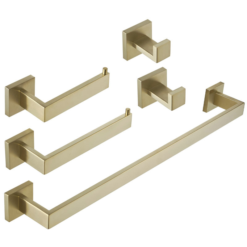 5 Piece Bathroom Hardware Set Stainless Steel Bathroom Accessories Kit Wall Mounted Bathroom Towel Holder Set, Brushed Gold