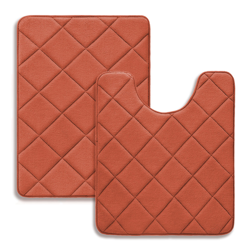 Bath Rug with Non-Slip Backing Memory Foam (Set of 2), Orange