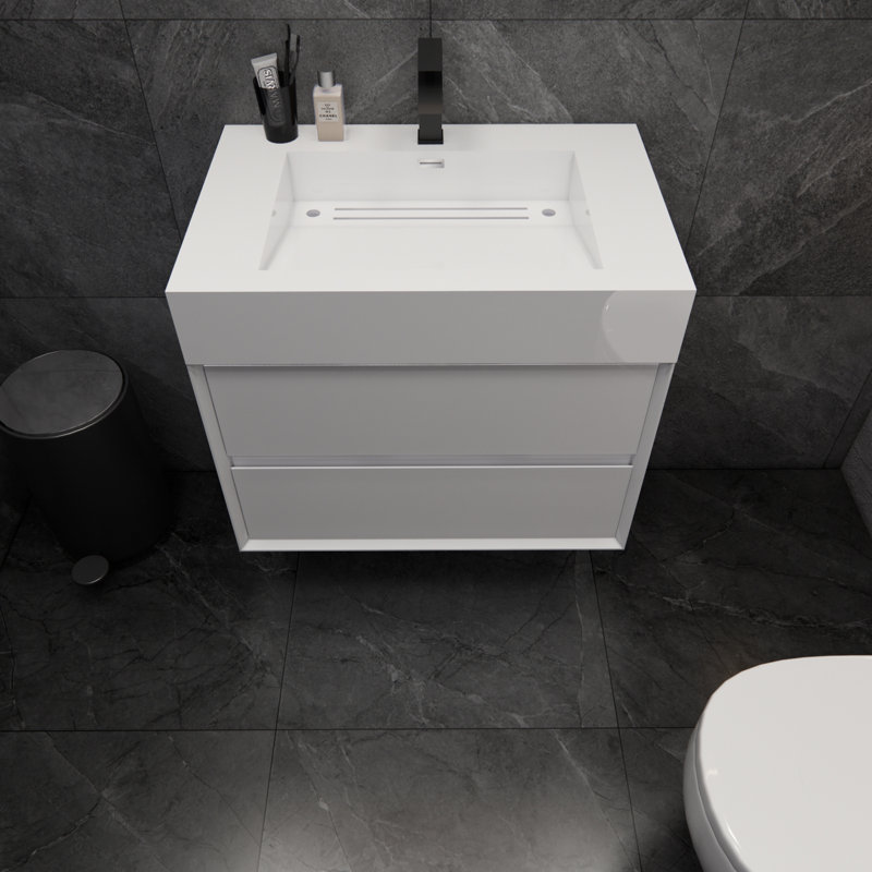 Albizu 30" Wall-Mounted Single Bathroom Vanity, White