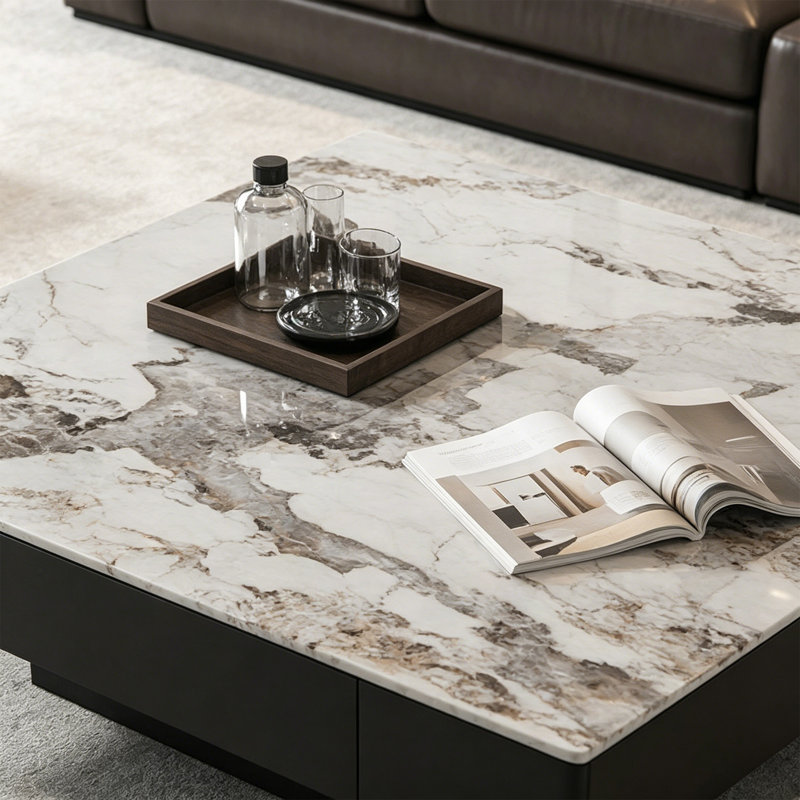 Table basse Modern, H 15 po x L 31,5 po x l 31,5 po, Blanc / Brun