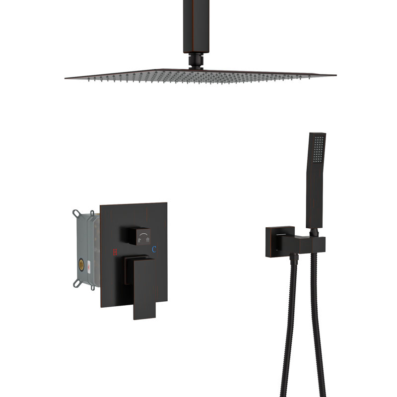 Système de douche avec pluie et à main - Pluie double équilibrée en acier inoxydable de 1,8 gallon par minute, Bronze huilé