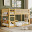 Lit superposé simple au-dessus d'un lit simple avec tablettes de rangement, lit superposé bas avec garde-corps en rotin, naturel-596845988
