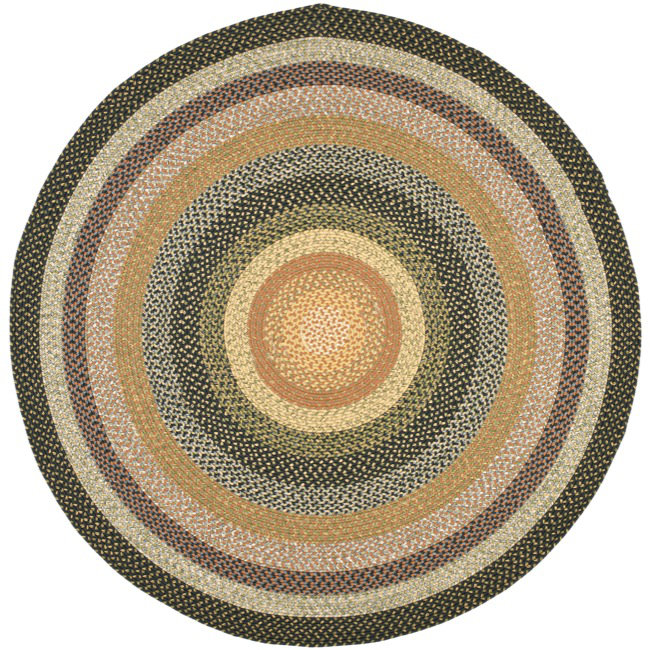 Tapis d'intérieur / extérieur géométrique tissé à la main Georgina, Rond 3 pi, Brown/Green