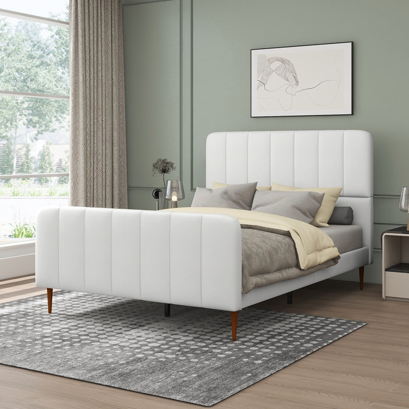 Lit plateforme tapissier Sarosh, Crème, Double