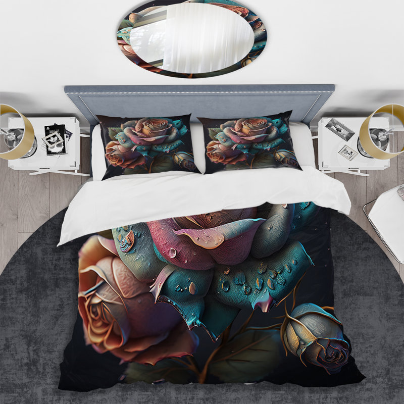 Ensemble de housse de couette multicolore en microfibre / polyester roses hyperréalistes