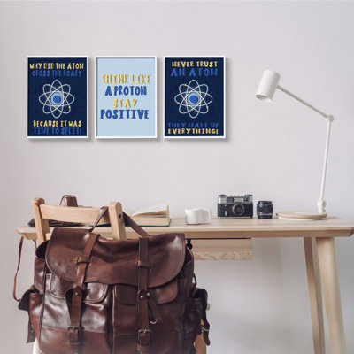 " Atom Cross the Road Scientific Humor Blue Molecules " 3 Piece Art Textual Art Print