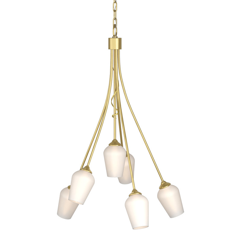 Lustre géométrique à 6 lumières Flora, Opale, Laiton moderne
