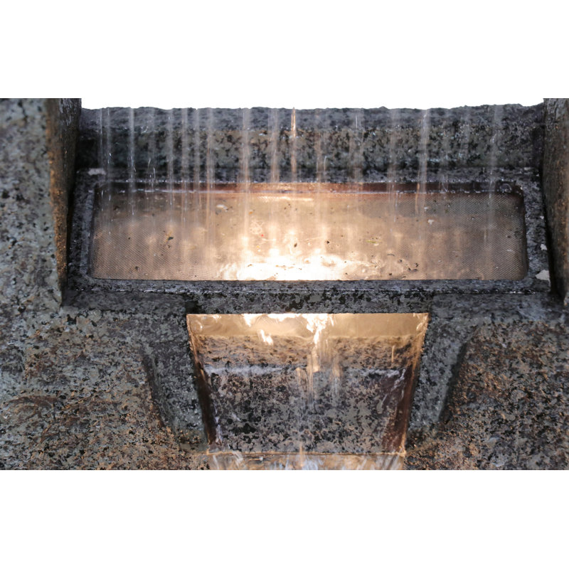 Gray Stone Rectangular Waterfall Fountain with LED Lights