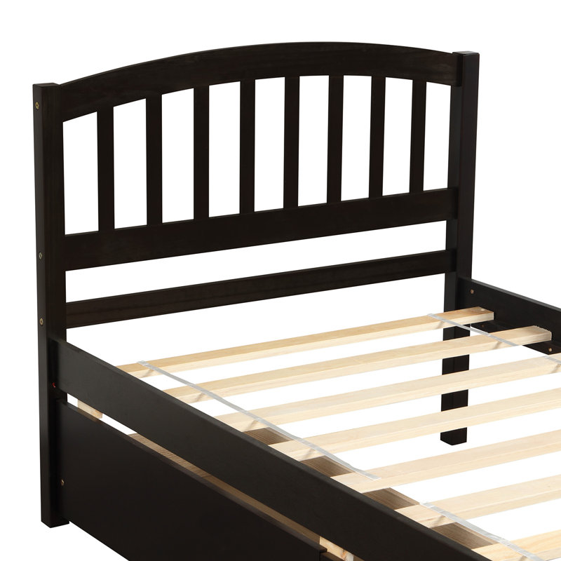 Lit plateforme simple avec tiroirs de rangement et tête de lit, Espresso