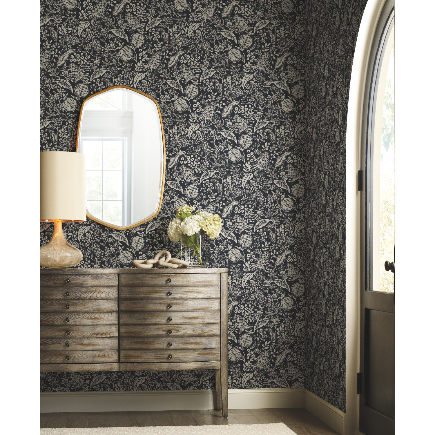 Pomegranate Wallpaper Double Roll, Black/Linen