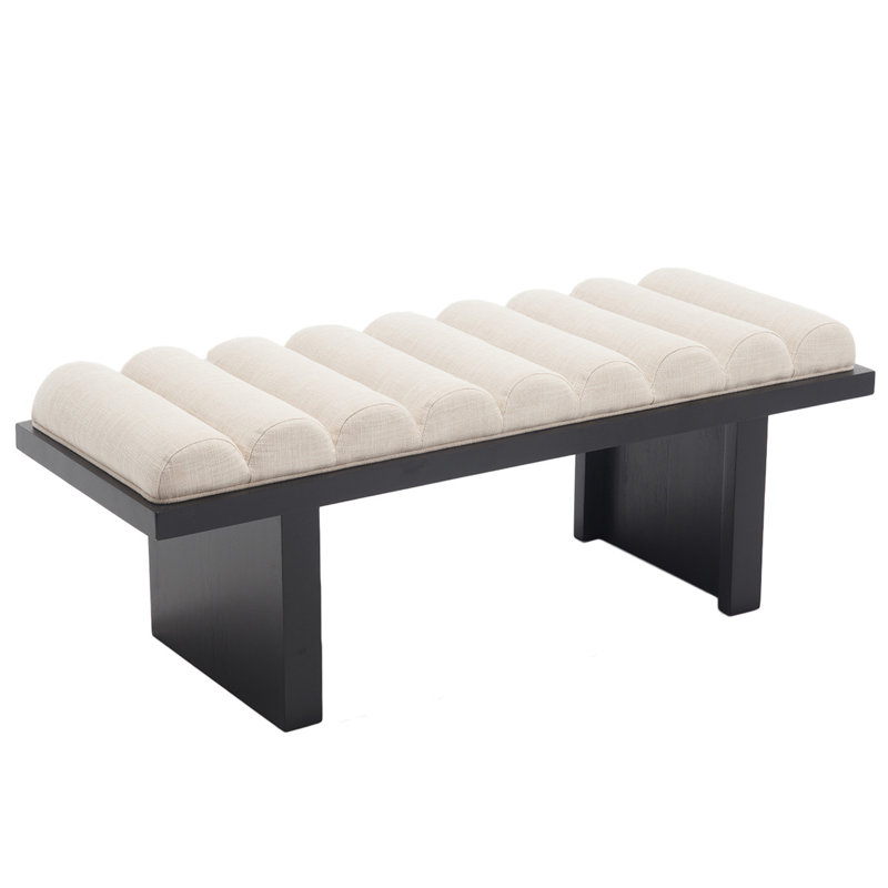 Banc rembourré en bois massif, banc rembourré colonne 45,75 po de large, Noir, noir, noir, noir, Beige