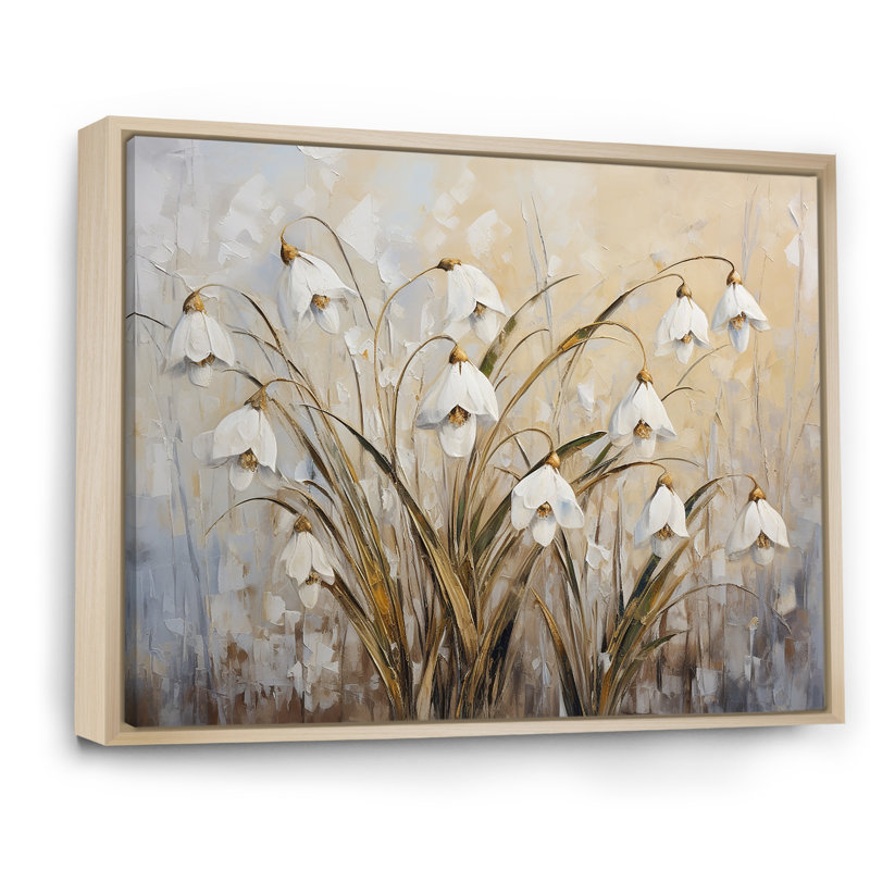 Minimalisme «Snowdrop Flowers Harmony I» sur toile, Cadre naturel flottant, H 34 po x l 44 po x P 1,5 po