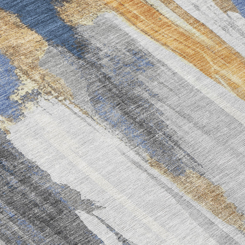 Machine Washable Indoor/Outdoor Xhevrie Navy Rug, Rectangle 3' x 5'