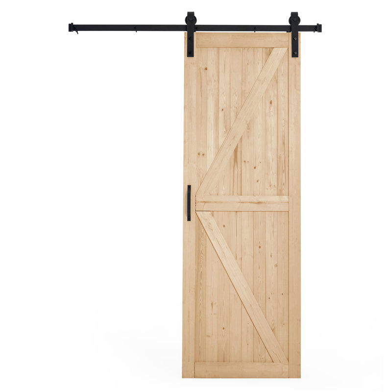 Natural Unfinished Solid Wood Sliding Barn Door with Hardware Kit