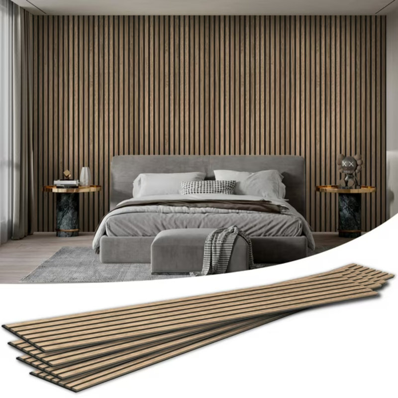 Panneaux muraux décoratifs à lattes acoustique 94,48 po x 7,87 po, paquet de 4, Noyer, Noyer
