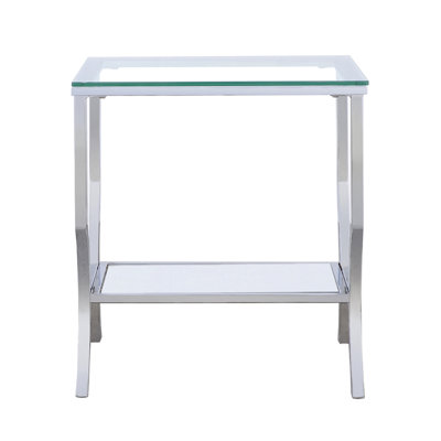 Table de bout carrée moderne au fini en verre, facile à entretenir, parfaite pour un espace de vie principal avec des tables, des armoires et des étagères élégantes et idéales en métal, d'une hauteur de 22 po et d'une largeur de 19,17 po