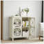 Buffet, armoire de salle de bain autoportante avec portes en verre trempé, console de cuisine rétro moderne, armoire de rangement décorative à 2 portes, couleur crème