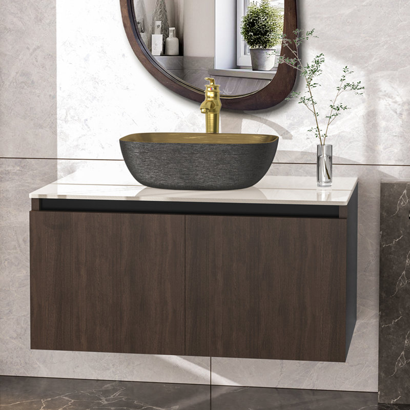 Ronique 80Cm Wall Mounted Single Bathroom Vanity Sink with Ceramic Basin, Faucet and Hoses