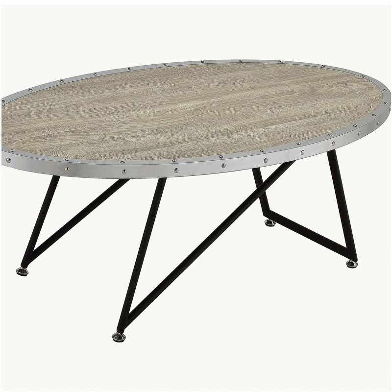 Table basse ovale en chêne gris patiné et noir