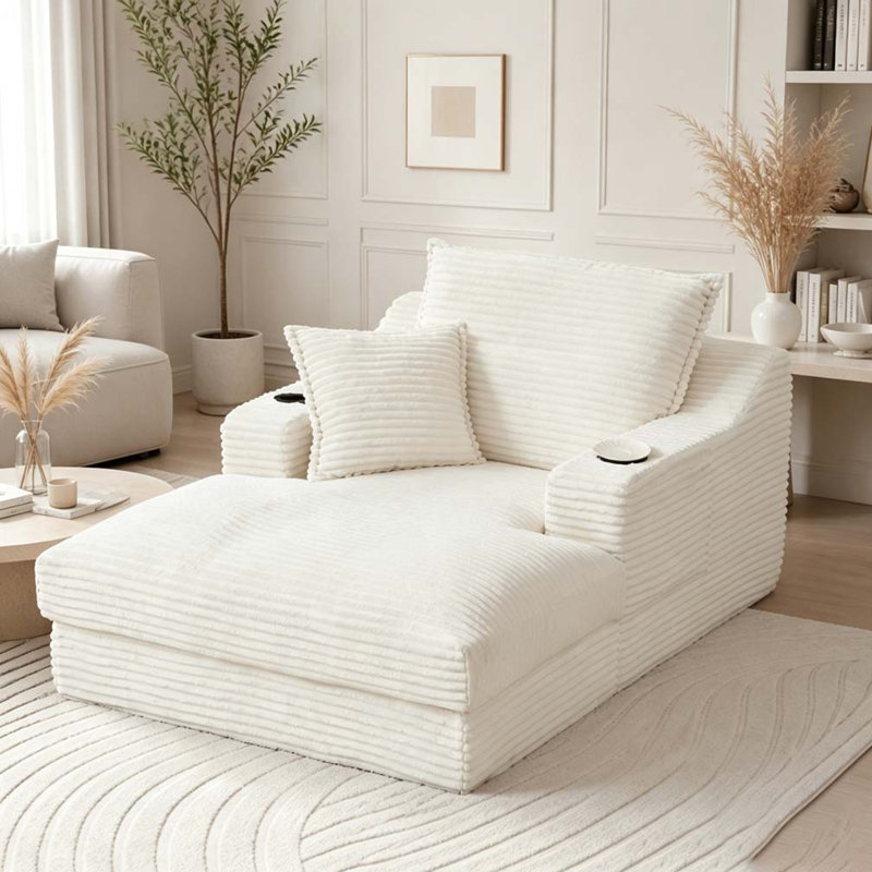 Méridienne avec coussin de compression moderne et confortable 47,24 pouces, White