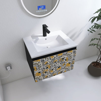  Exmore 24" Wall-Mounted Vanity with Ceramic Sink,Soft-Close Doors