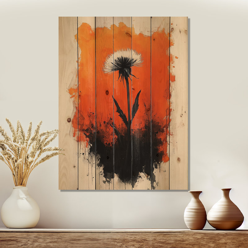 Wildflower Inferno And Dandelion Flower II - Dandelion Wood Wall Art - On Natural Pine Wood, 40" H x 30" W x 0.78" D